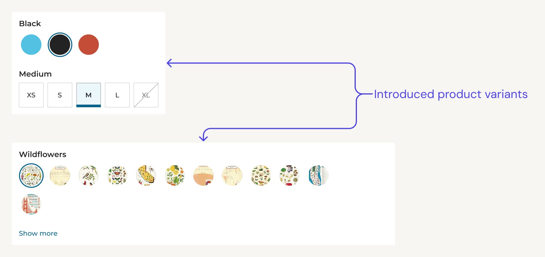 Variant selector for non-book product types