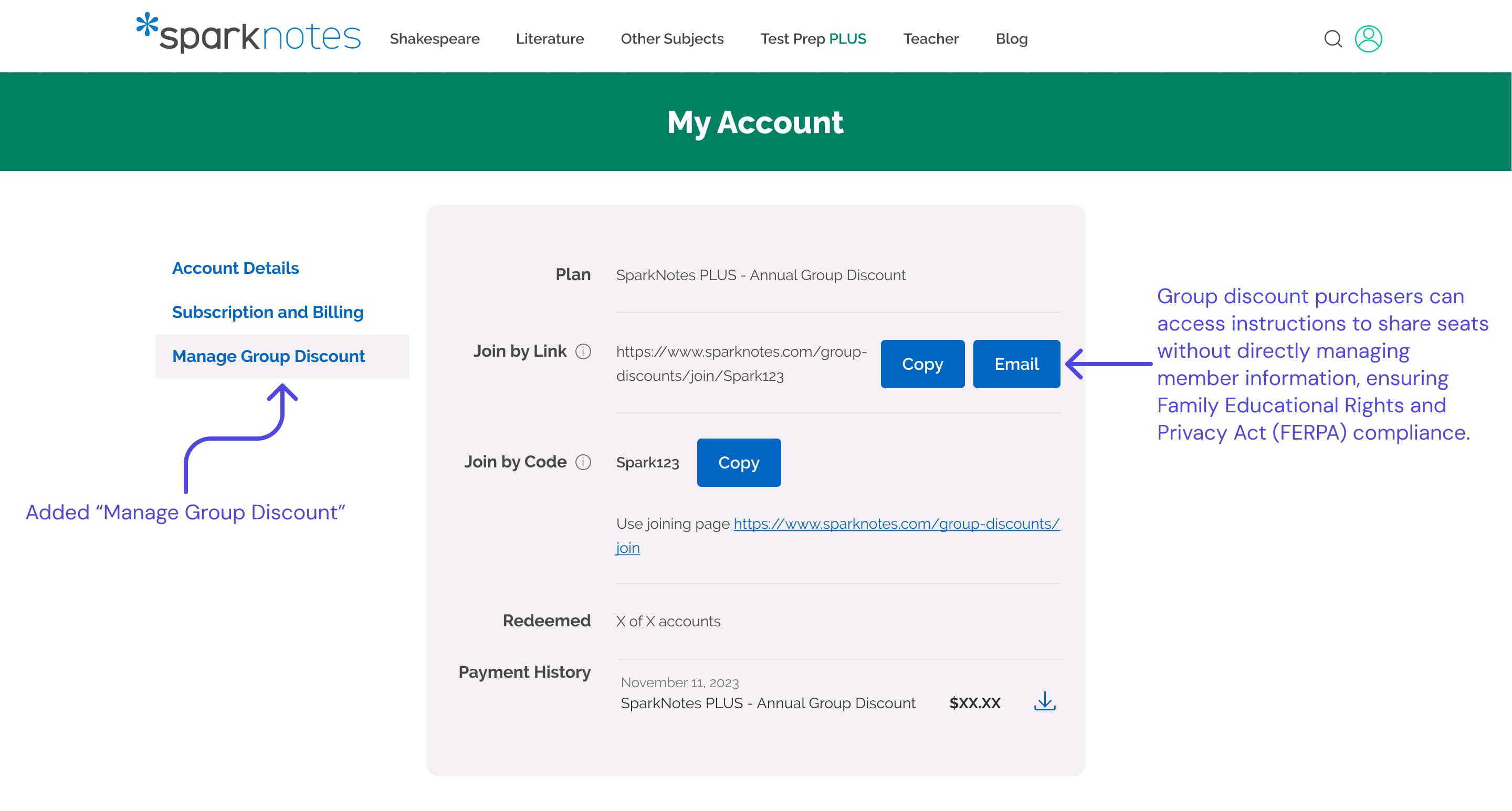Manage Group Discount page in My Account