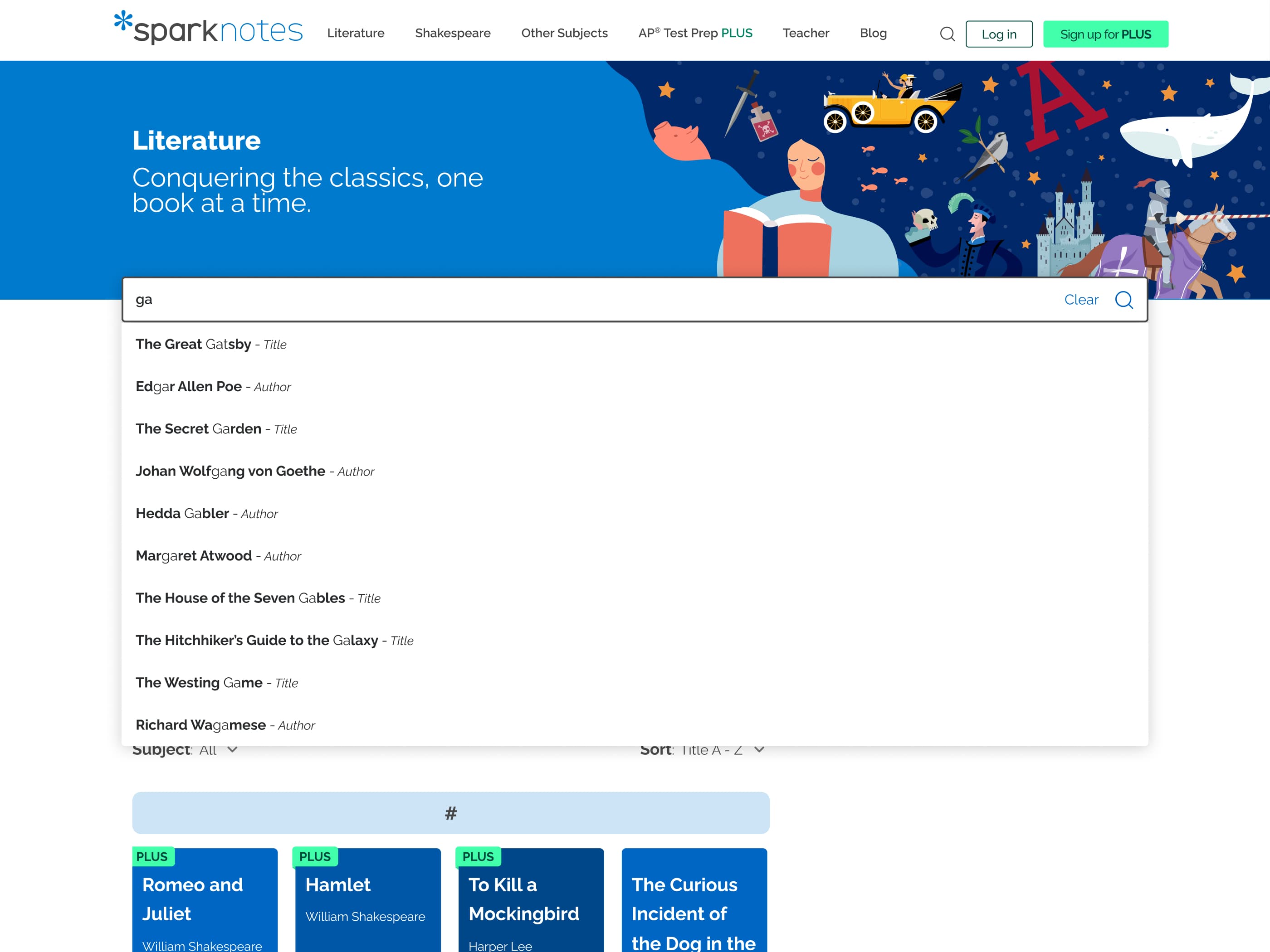 SparkNotes Content Hub Search Expansion